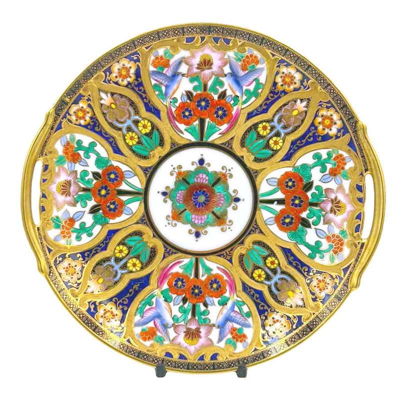 Noritake Japan Maruki Seal Gold Flowers and Birds Large Tea Cake Plate
