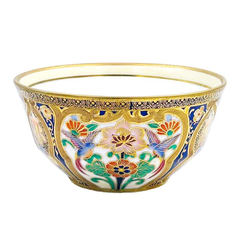 Noritake Japan Maruki Seal Gold Flowers and Birds Tea Sugar Bowl