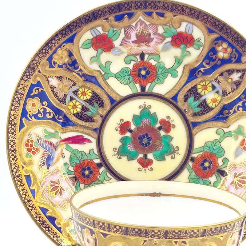 Noritake Japan Maruki Seal Gold Flowers and Birds Tea Trio