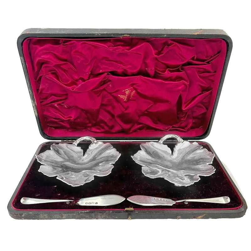 Victorian Hallmarked Silver Boxed Butter Serving Set London 1892