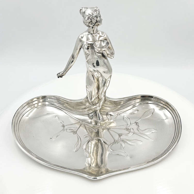 WMF Silvered Art Nouveau Maiden Card Tray C1910