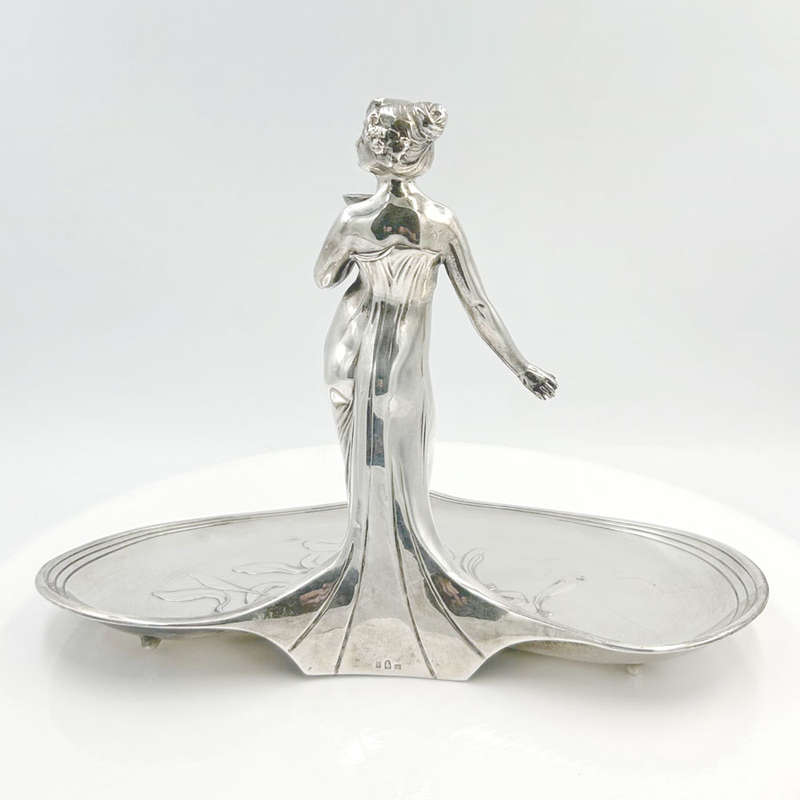 WMF Silvered Art Nouveau Maiden Card Tray C1910