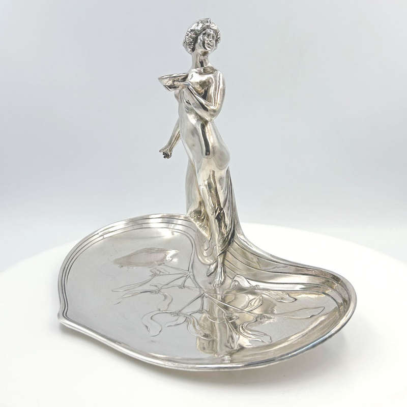 WMF Silvered Art Nouveau Maiden Card Tray C1910