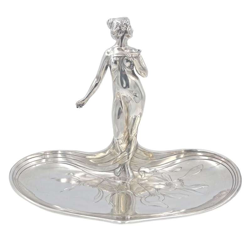 WMF Silvered Art Nouveau Maiden Card Tray C1910