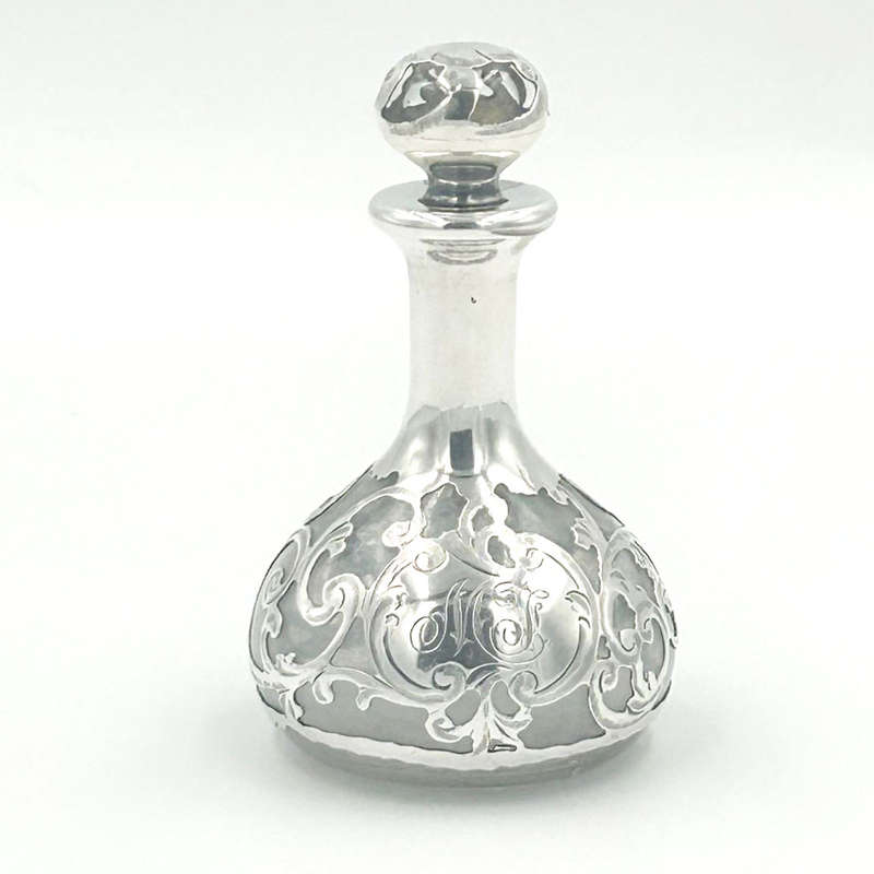 Art Nouveau Silver Overlayed Glass Miniature Perfume Bottle
