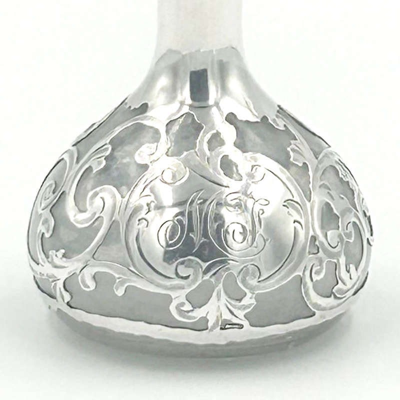 Art Nouveau Silver Overlayed Glass Miniature Perfume Bottle