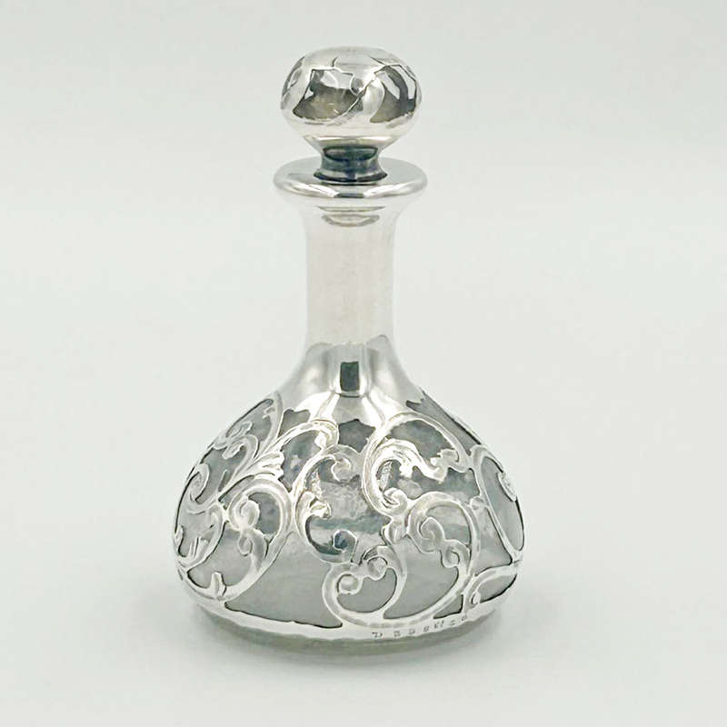 Art Nouveau Silver Overlayed Glass Miniature Perfume Bottle