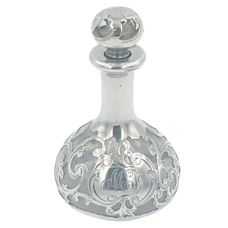 Art Nouveau Silver Overlayed Glass Miniature Perfume Bottle