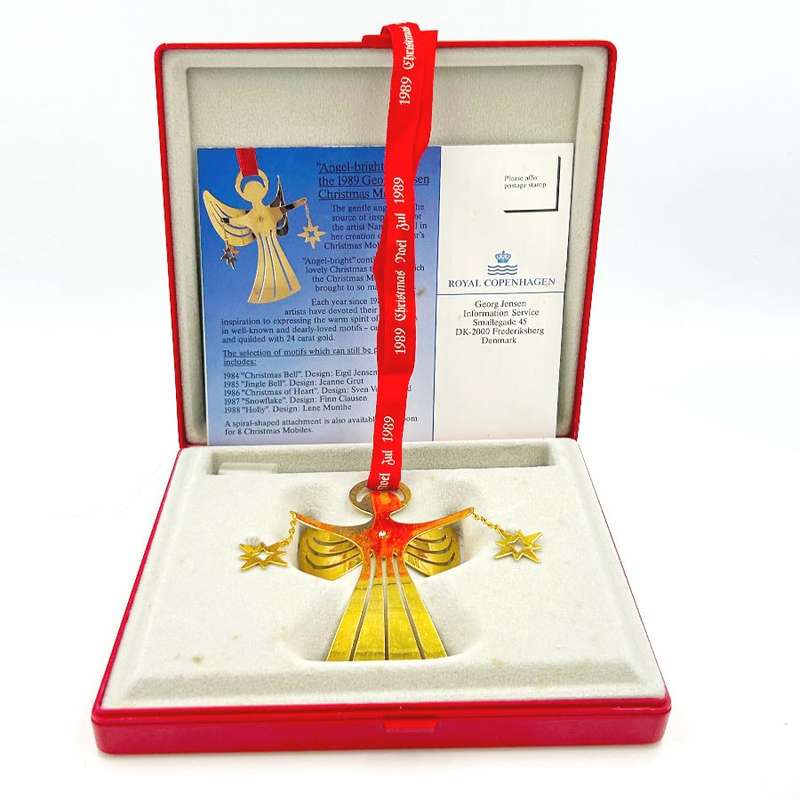 Georg Jensen Red Ribbon Angel Bright Tree Ornament 1989