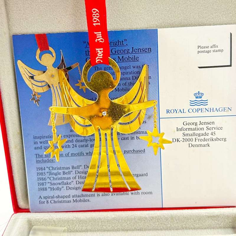 Georg Jensen Red Ribbon Angel Bright Tree Ornament 1989