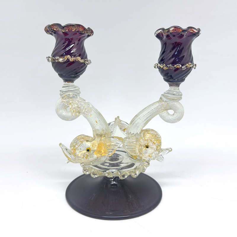 Murano Venetian Salviati Red Double Candlestick