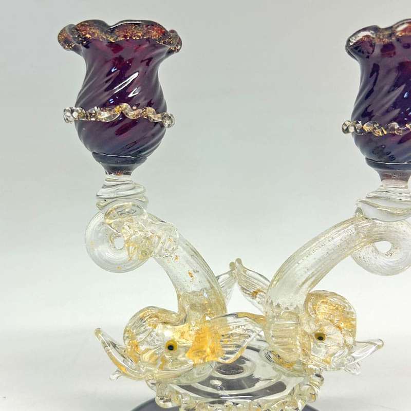 Murano Venetian Salviati Red Double Candlestick