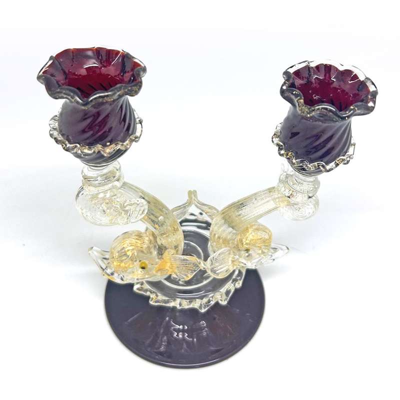 Murano Venetian Salviati Red Double Candlestick