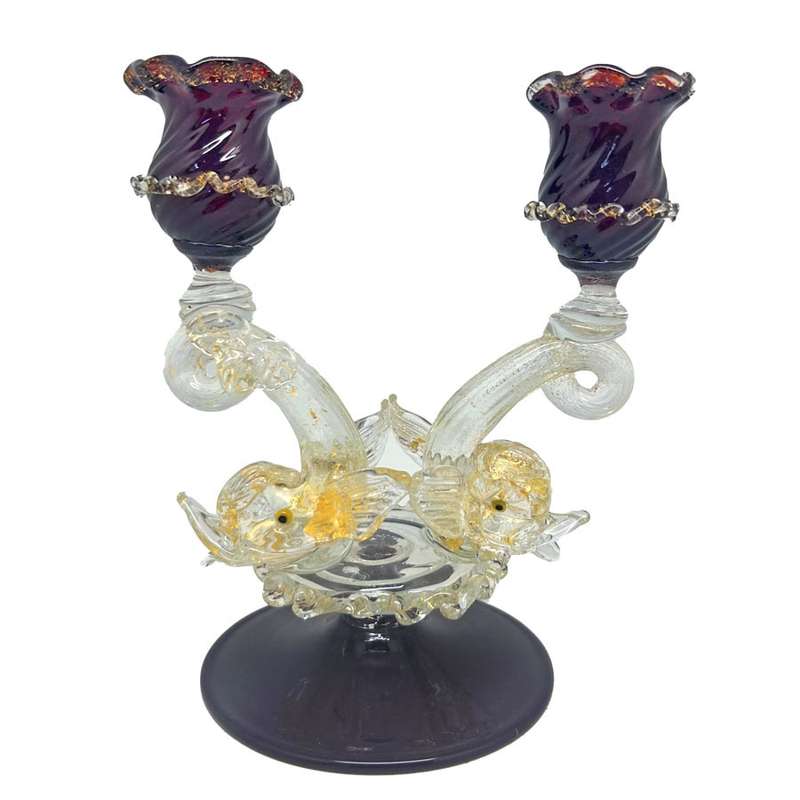 Murano Venetian Salviati Red Double Candlestick