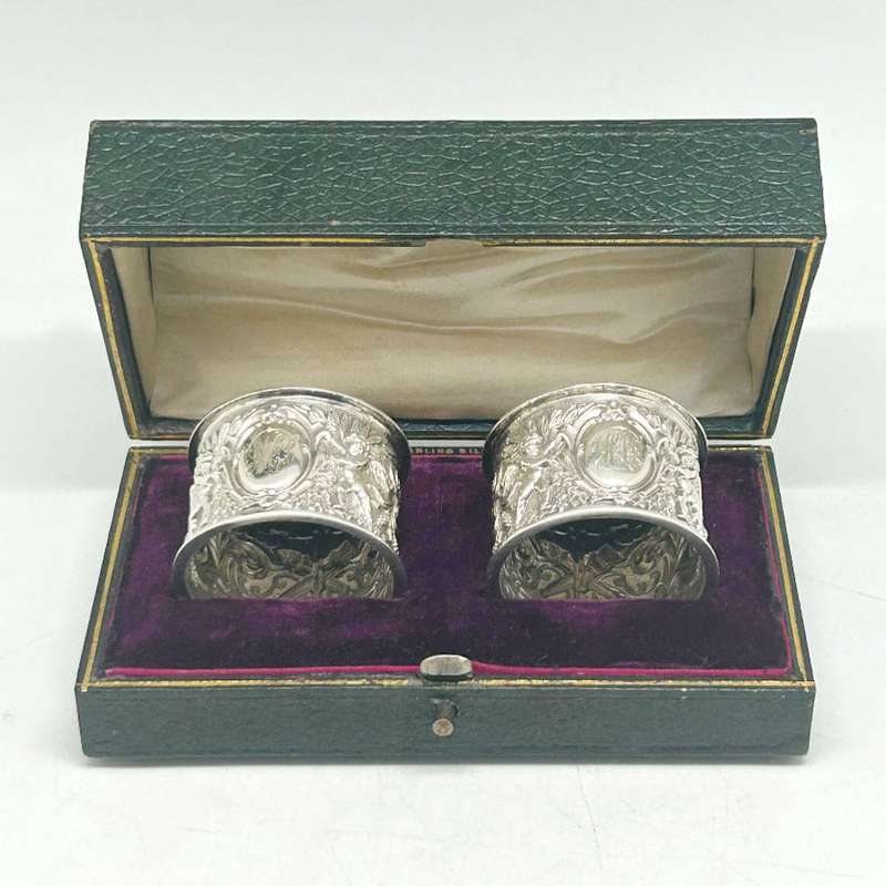 Pair Hallmarked Sterling Silver Serviette Rings Birmingham 1902
