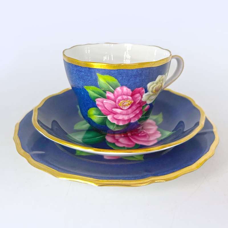 Spode Copeland Hand Painted Tea Trio Pink Herme