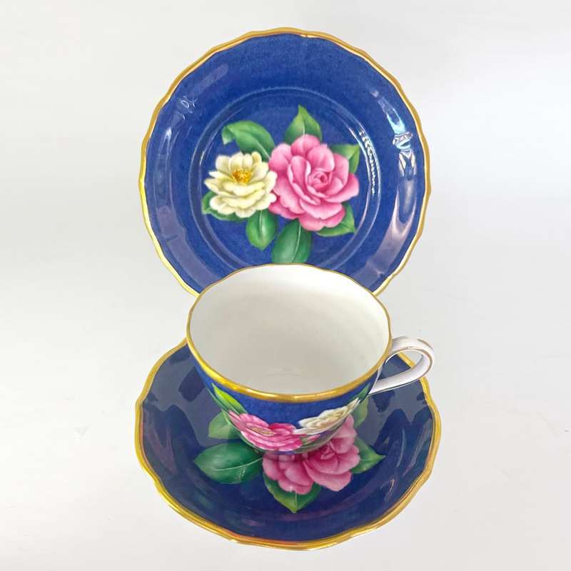 Spode Copeland Hand Painted Tea Trio Pink Herme