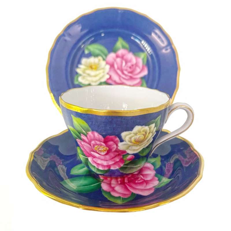 Spode Copeland Hand Painted Tea Trio Pink Herme