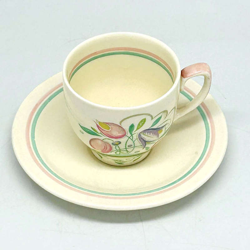Susie Cooper Banded Dresden Spray Demitasse Duo