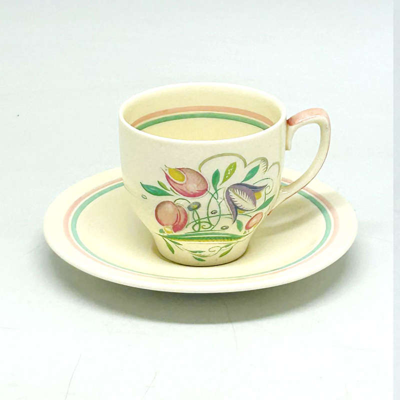 Susie Cooper Banded Dresden Spray Demitasse Duo