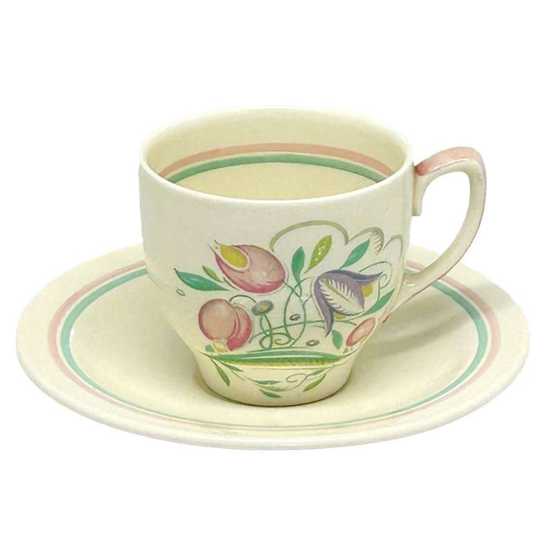 Susie Cooper Banded Dresden Spray Demitasse Duo
