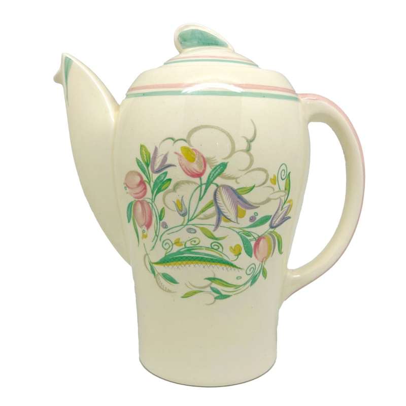 Susie Cooper Banded Dresden Spray Kestrel Coffee Pot