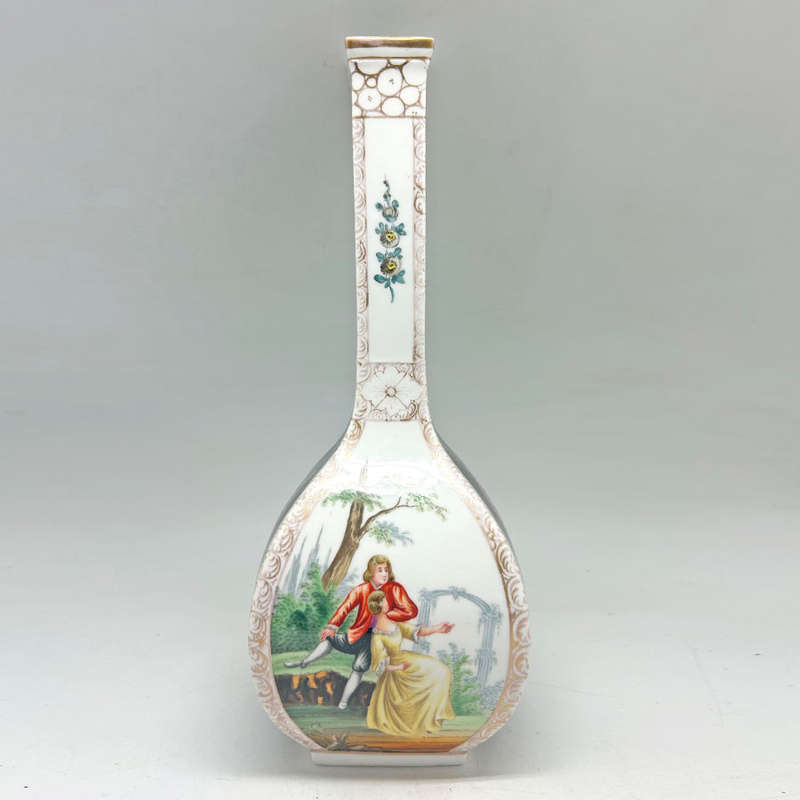 Dresden Porcelain Antique Helena Wolfsohn Paneled Vase Courting Couple 19th