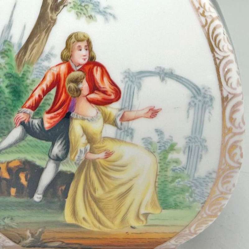 Dresden Porcelain Antique Helena Wolfsohn Paneled Vase Courting Couple 19th
