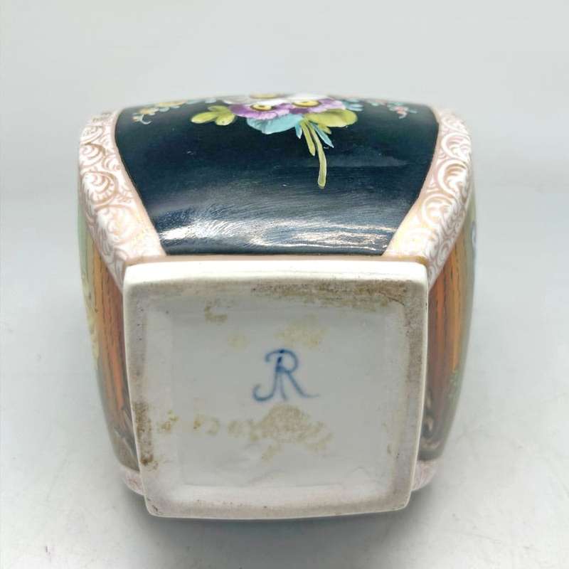 Dresden Porcelain Antique Helena Wolfsohn Paneled Vase Courting Couple 19th