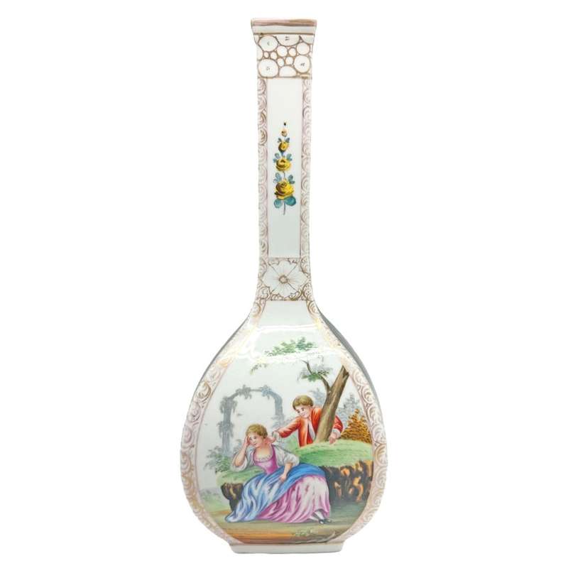 Dresden Porcelain Antique Helena Wolfsohn Paneled Vase Courting Couple 19th