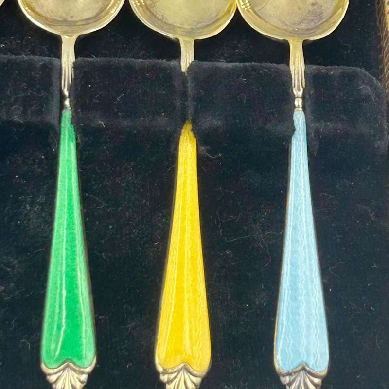 Hallmarked Silver Gilt Enamel Coffee Spoons Birmingham 1937