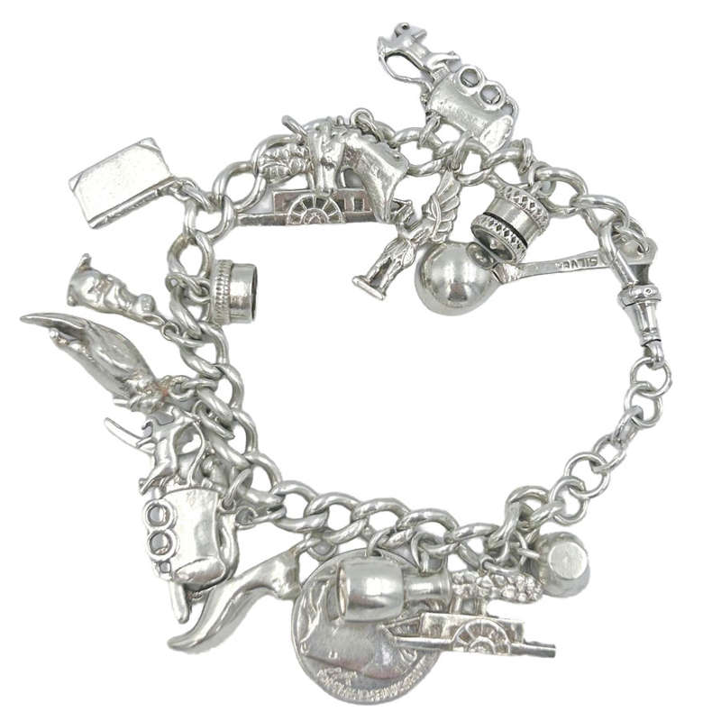Heavy  Silver Charm Bracelet
