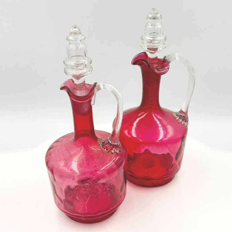 Victorian Pair Cranberry Glass Claret Jugs