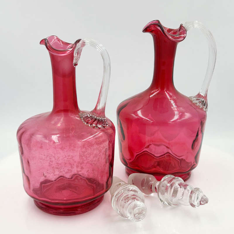 Victorian Pair Cranberry Glass Claret Jugs