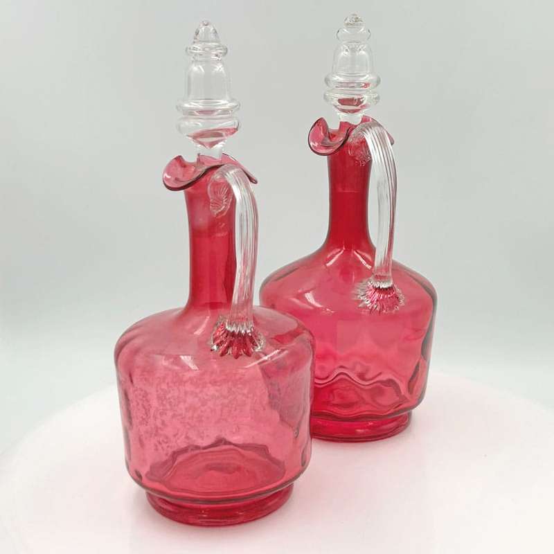 Victorian Pair Cranberry Glass Claret Jugs