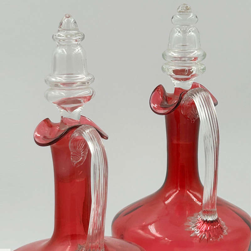 Victorian Pair Cranberry Glass Claret Jugs