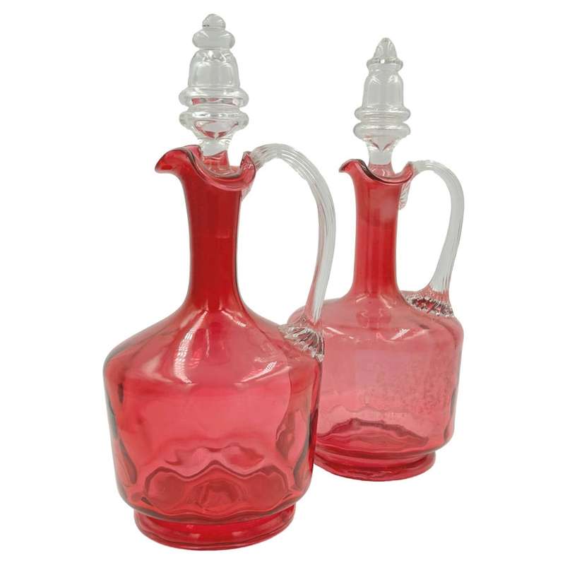 Victorian Pair Cranberry Glass Claret Jugs