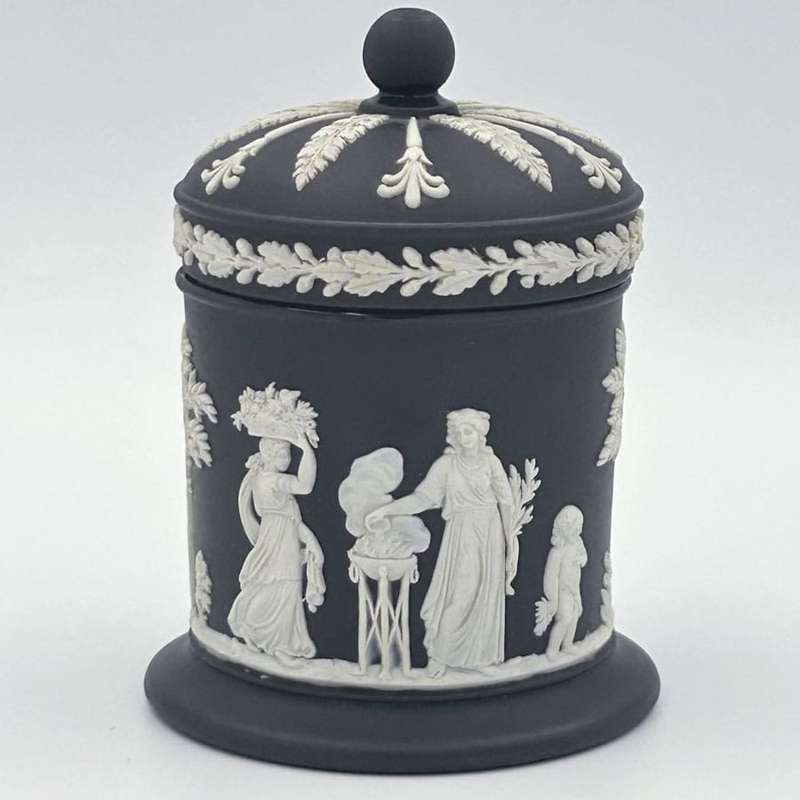 Wedgwood Jasperware Black Basalt Maidens Jar and Cover