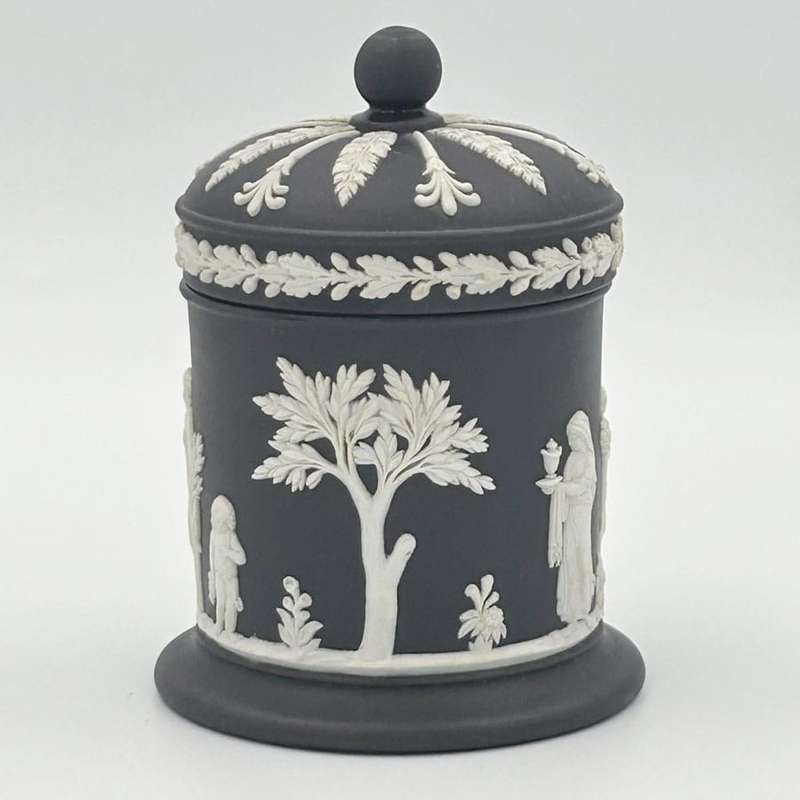 Wedgwood Jasperware Black Basalt Maidens Jar and Cover