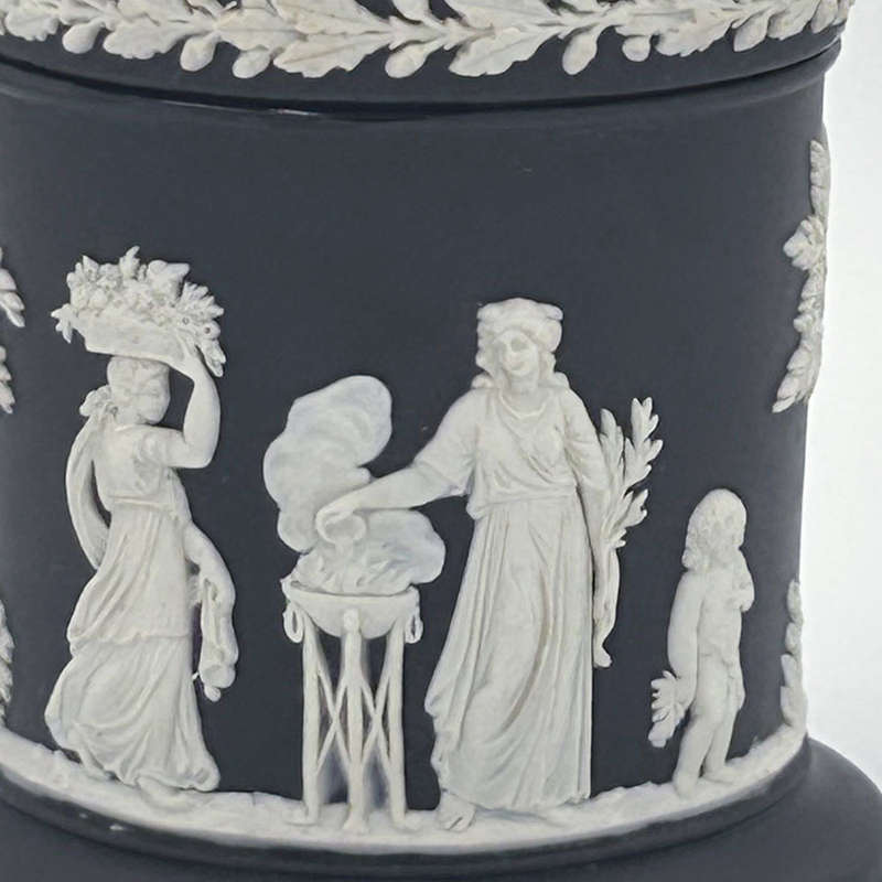 Wedgwood Jasperware Black Basalt Maidens Jar and Cover