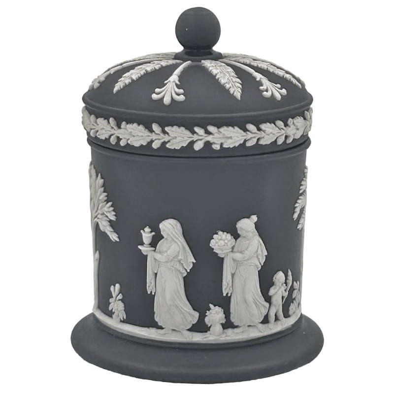 Wedgwood Jasperware Black Basalt Maidens Jar and Cover