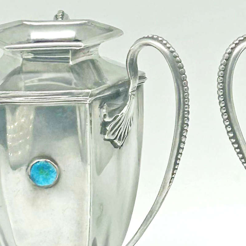 Arts and Crafts Tudric Pair Vases With Enamel Cabochons C1890