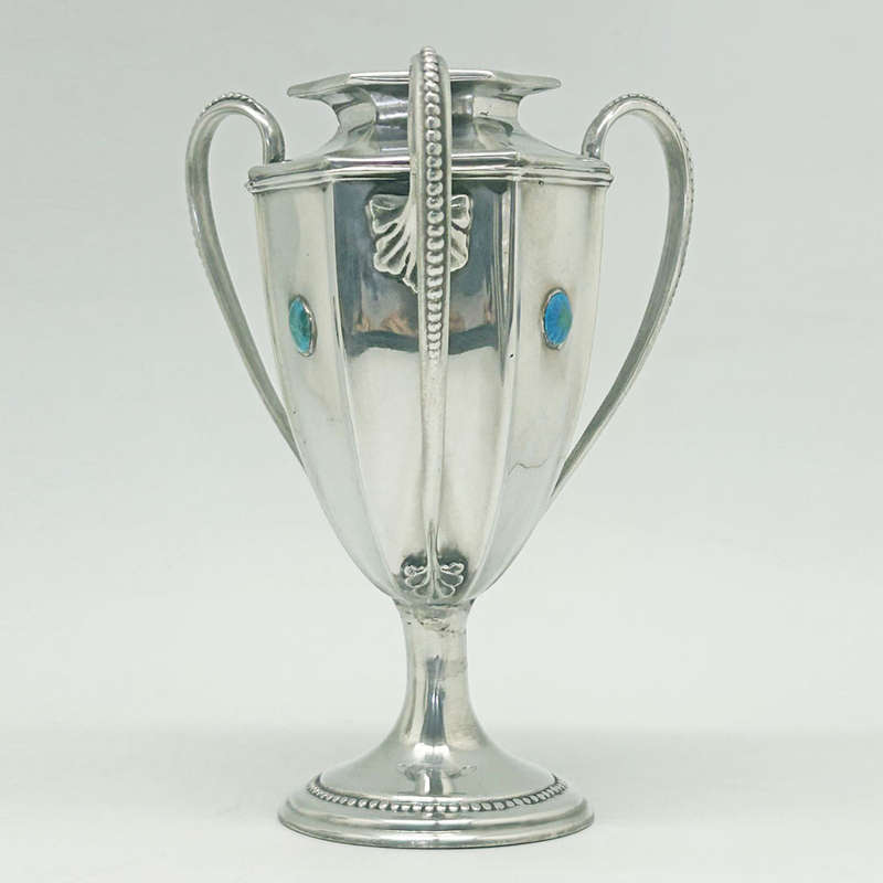 Arts and Crafts Tudric Pair Vases With Enamel Cabochons C1890