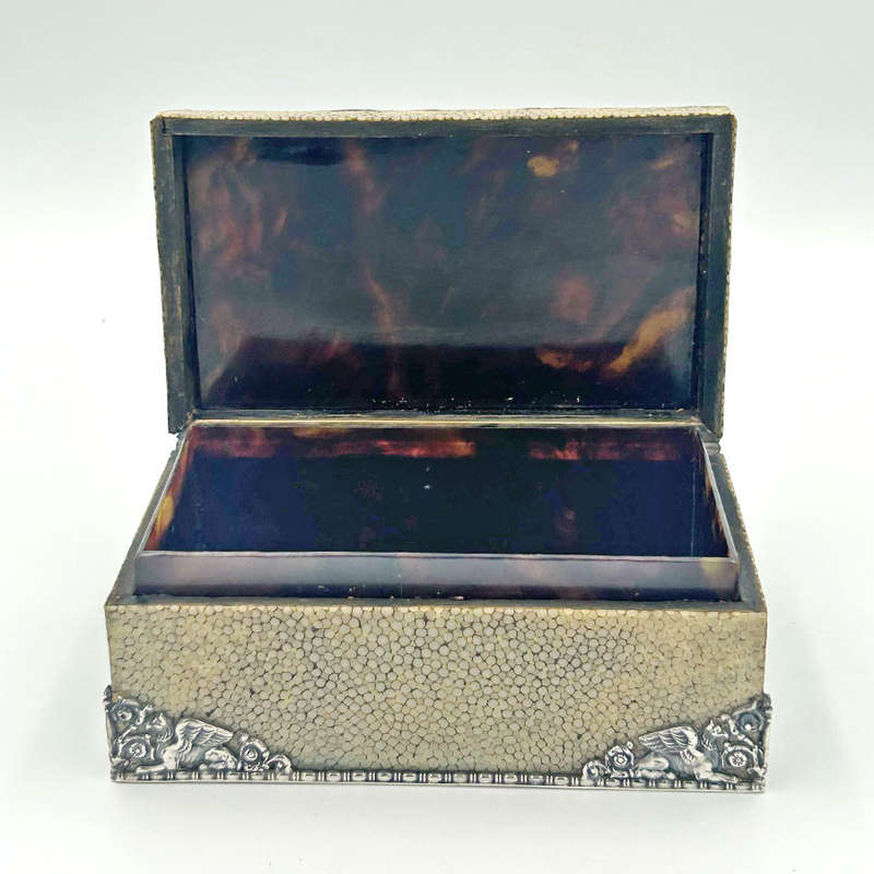 German Silver Mounted Shagreen Hinged Box Berthold Muller