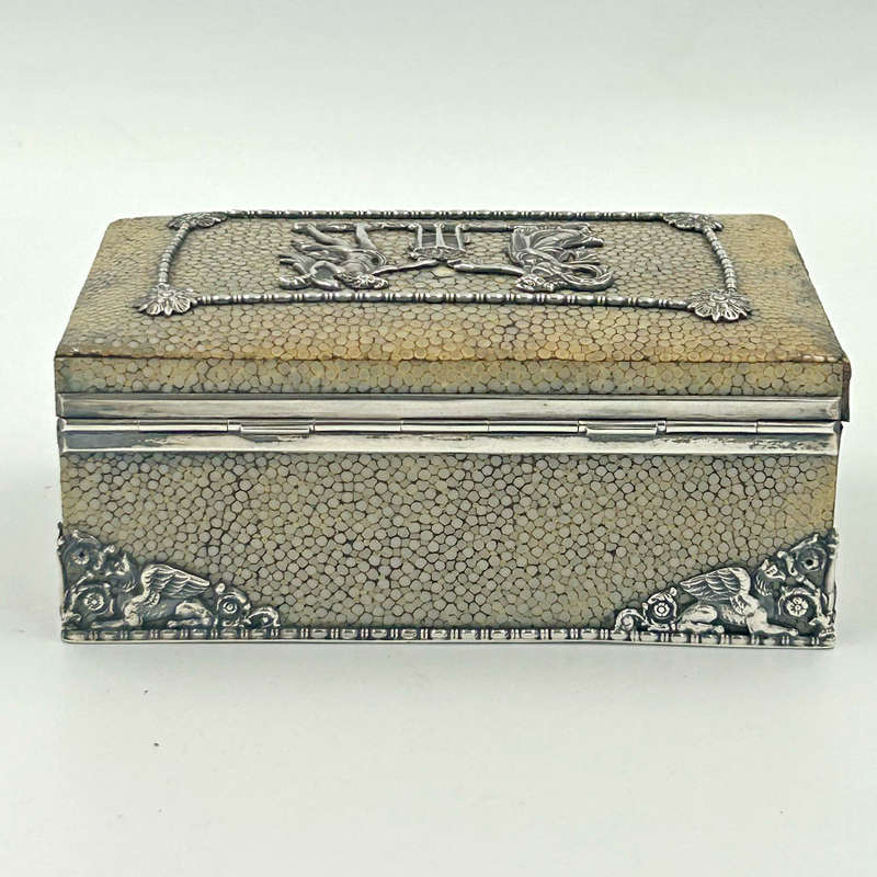 German Silver Mounted Shagreen Hinged Box Berthold Muller