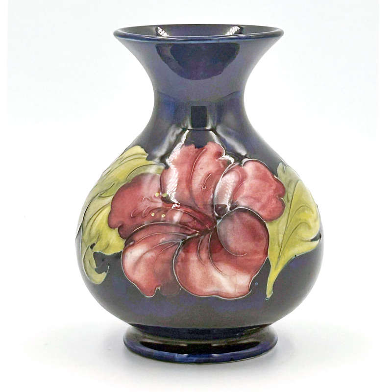 Moorcroft Hibiscus Blue Ground Vase C1955