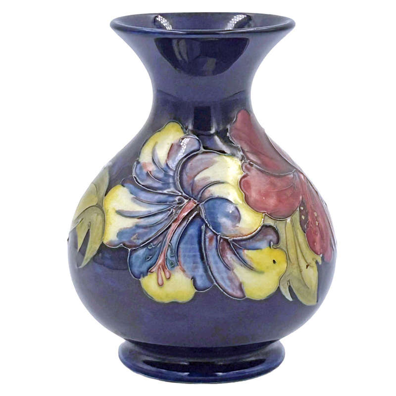 Moorcroft Hibiscus Blue Ground Vase C1955