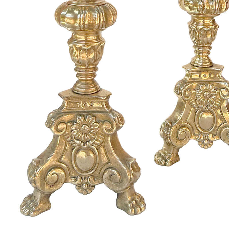 Pair Brass Altar Large Candlesticks Superb Casting 20th
