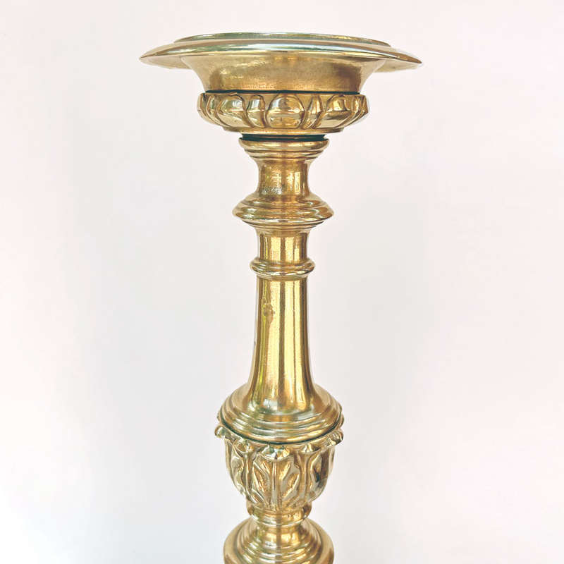 Pair Brass Altar Large Candlesticks Superb Casting 20th