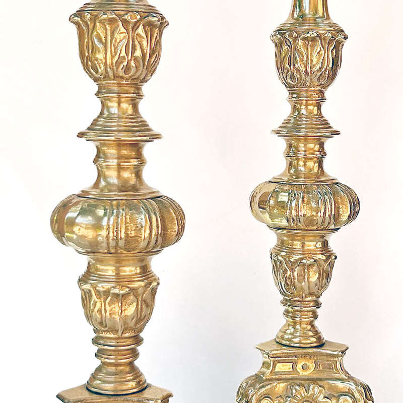 Pair Brass Altar Large Candlesticks Superb Casting 20th